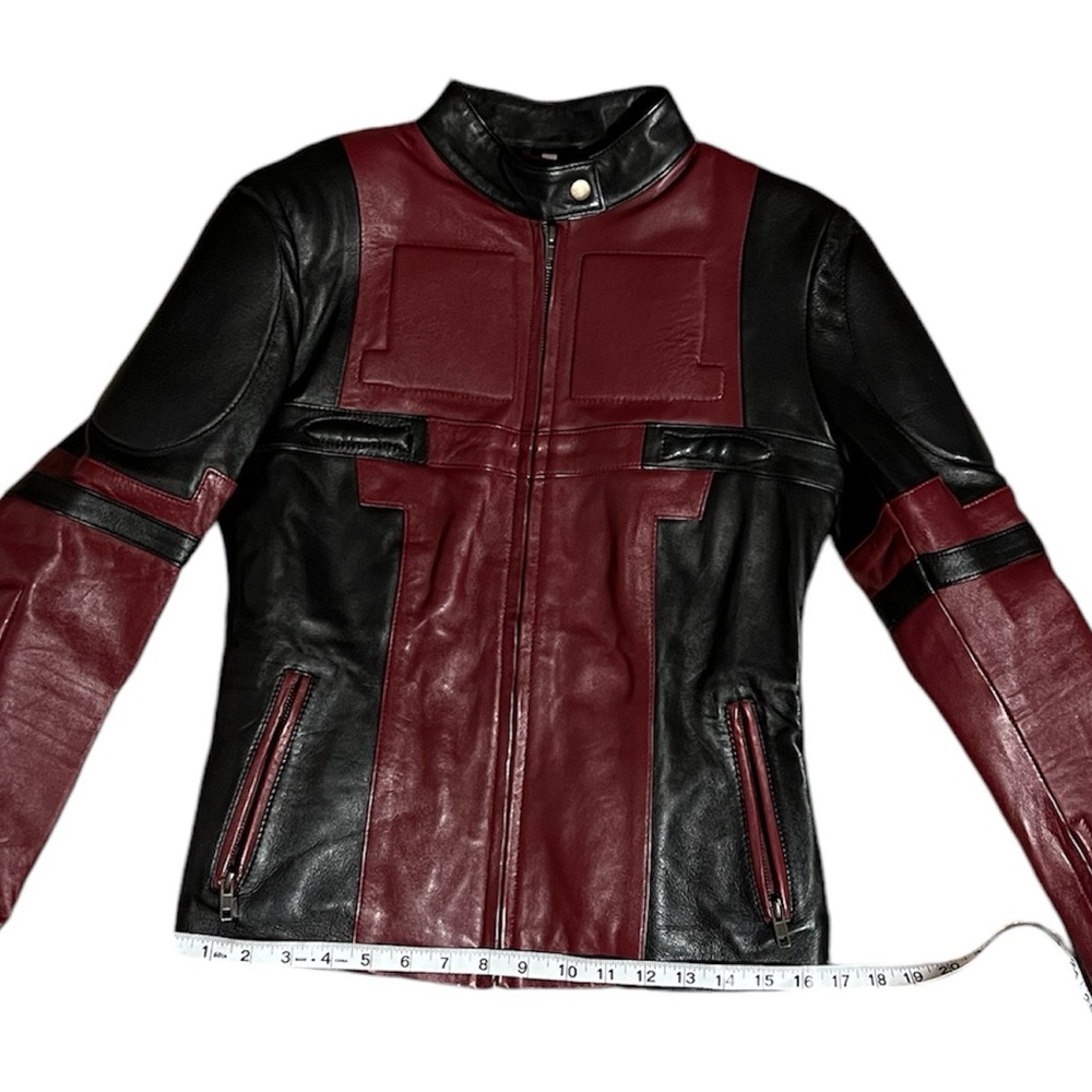 Leather Inspired Red And Black Size Small Womens Motorcycle Jacket